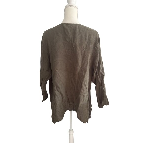 LA FIXSUN Olive Green 100% Linen Tunic Top Size XL - Picture 2 of 5